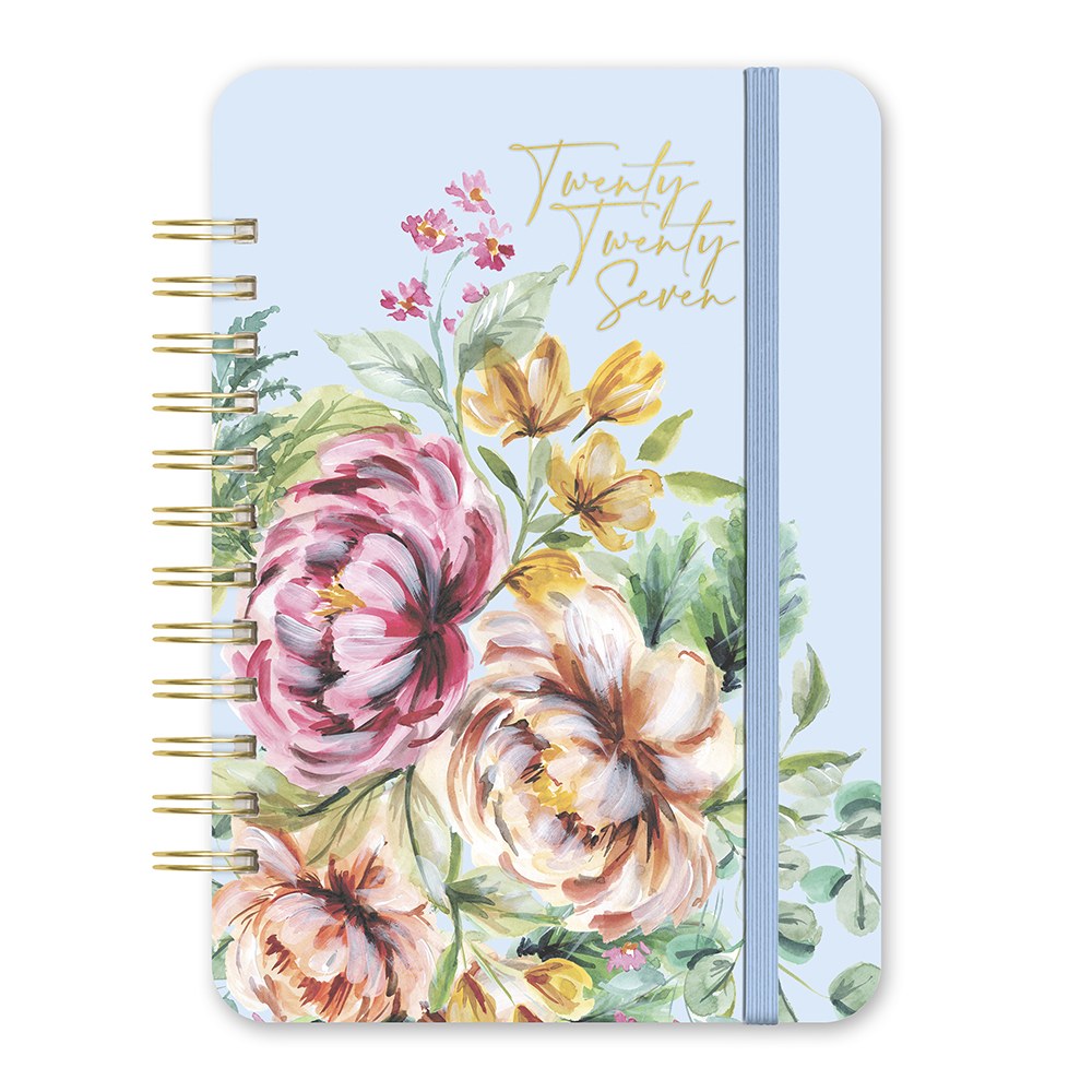 Orange Circle 2027 Do-It-All Diary 146 x 210mm Week To View Bella Flora shown front on, the Bella Flora design, a painterly floral in blush, sage and cream, closed flat against a plain background.