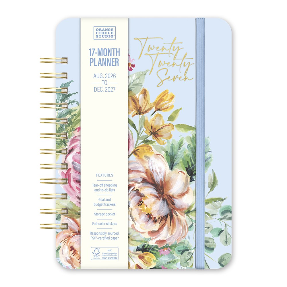 Orange Circle 2027 Do-It-All Diary 146 x 210mm Week To View Bella Flora shown in its retail packaging, front of pack with the year and format printed on the label.