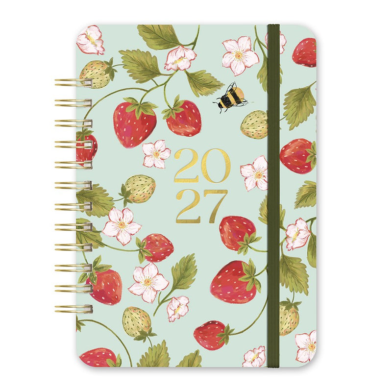 Orange Circle 2027 Do-It-All Diary 146 x 210mm Week To View Fruit And Flora shown front on, the Fruit And Flora design, a bright botanical mix of fruit and flowers, closed flat against a plain background.