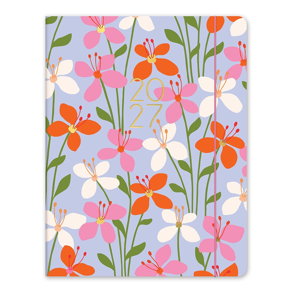 Orange Circle 2027 Just Right Diary 191 x 248mm Month To View Secret Garden shown front on, the Secret Garden design, a dense garden print in layered greens and blooms, closed flat against a plain background.