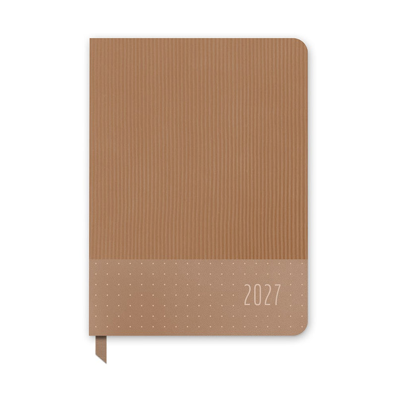 Orange Circle 2027 Medium Dual-Textured Diary 142 x 193mm Week To View Dots On Chai shown front on, the Dots On Chai design, a fine dot on a warm chai neutral, closed flat against a plain background.