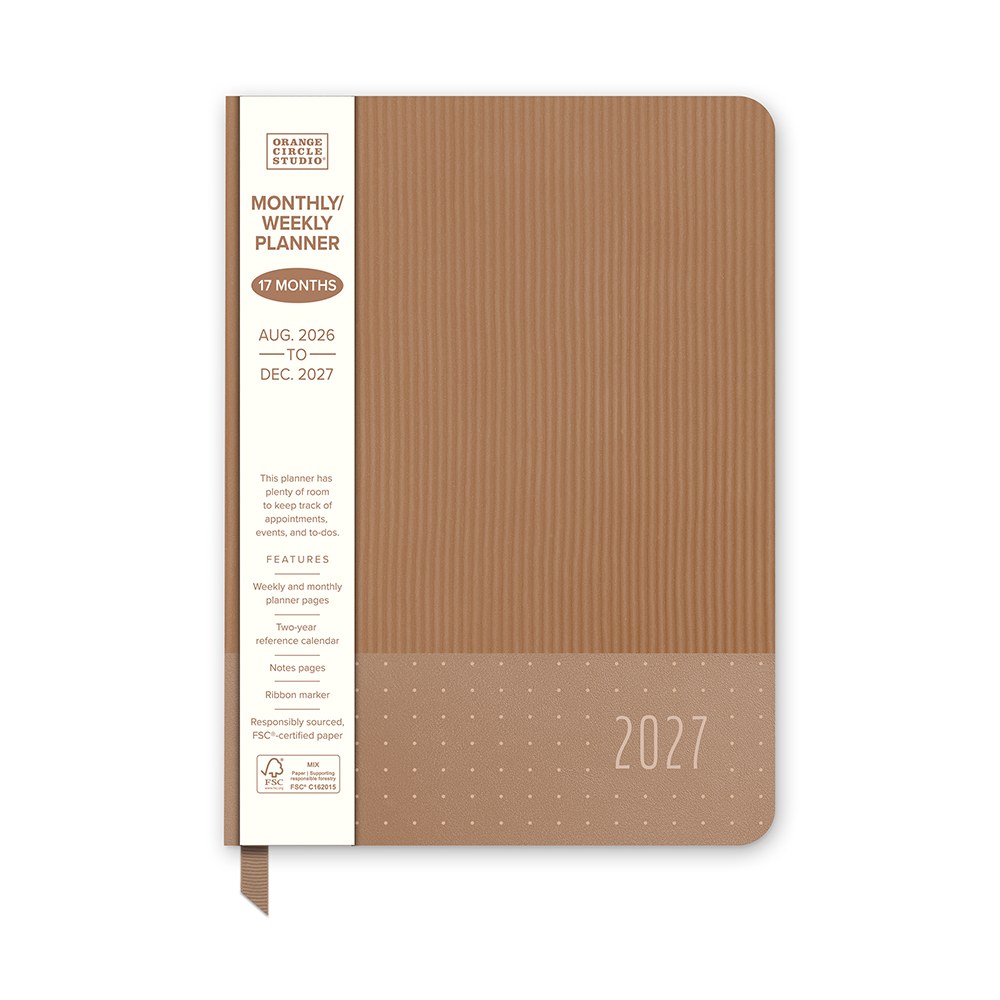 Orange Circle 2027 Medium Dual-Textured Diary 142 x 193mm Week To View Dots On Chai shown in its retail packaging, front of pack with the year and format printed on the label.