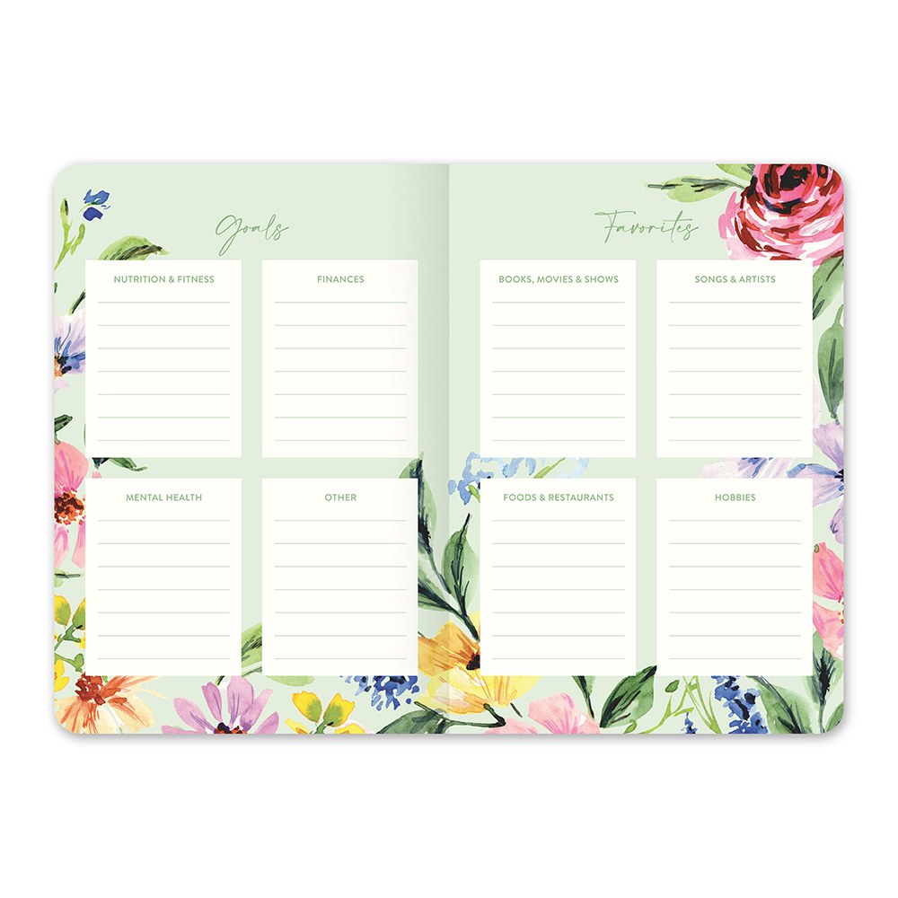 Orange Circle 2027 Monthly Pocket Diary 114 x 165mm Month To View Bella Flora shown at a three quarter angle, the Bella Flora design, a painterly floral in blush, sage and cream, highlighting the cover finish and binding edge.