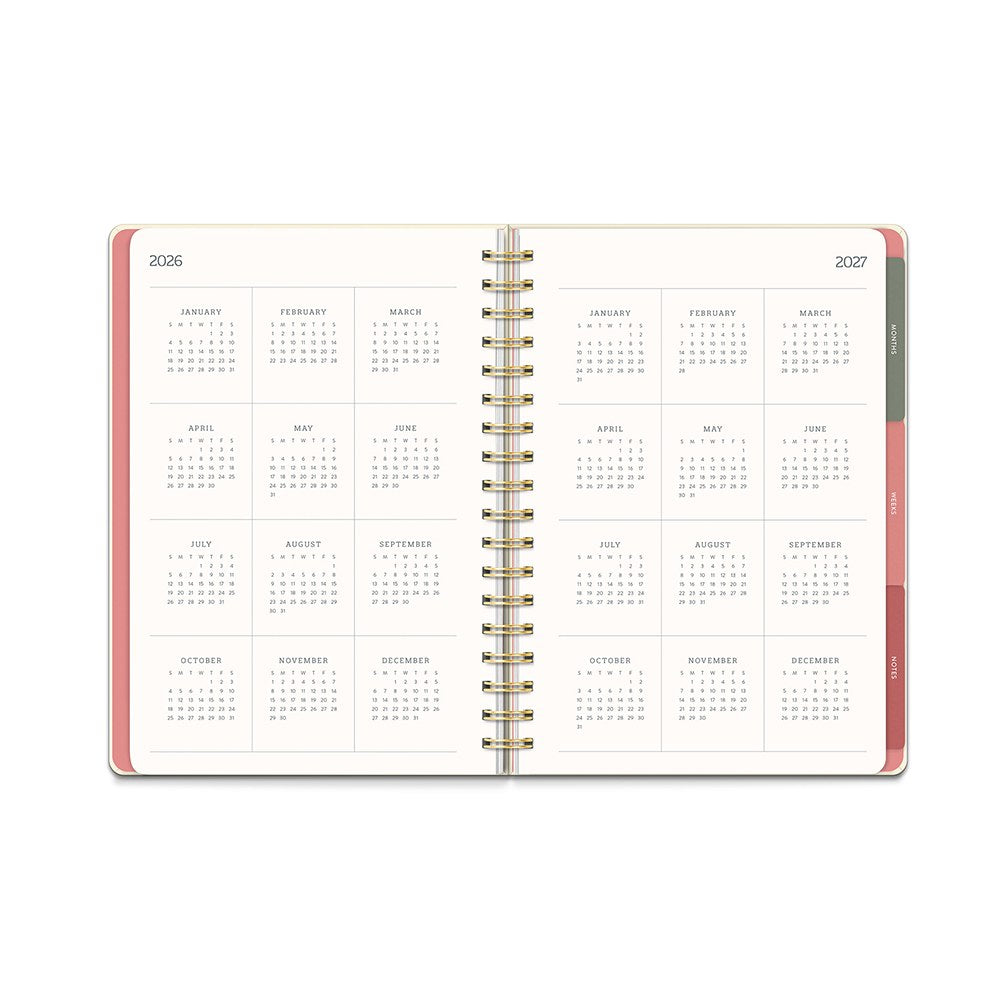 Orange Circle 2027 Tri-Tab Diary 178 x 244mm Week To View Age Of Romance shown from a further angle, the Age Of Romance design, a moody vintage rose print with deep botanical tones, showing the cover corners and closure detail.