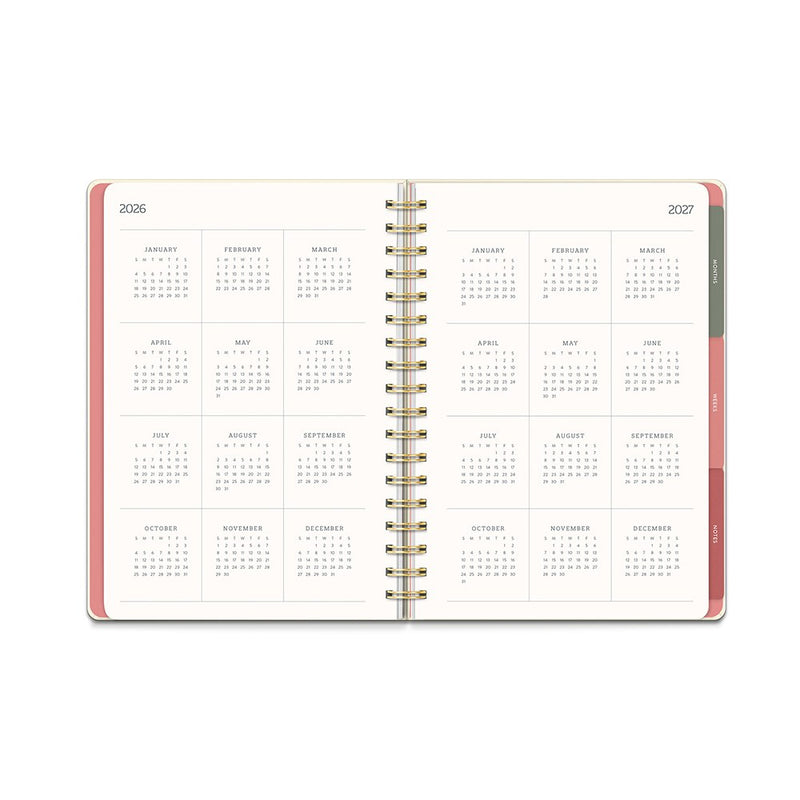 Orange Circle 2027 Tri-Tab Diary 178 x 244mm Week To View Age Of Romance shown from a further angle, the Age Of Romance design, a moody vintage rose print with deep botanical tones, showing the cover corners and closure detail.