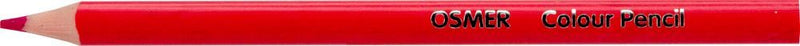Single Osmer jumbo triangular woodcase colour pencil in red, shown side on with the sharpened tip