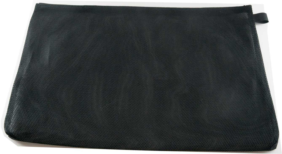 Osmer double mesh nylon pencil case A4 in black, front view of the flat mesh pouch with zip along the top edge