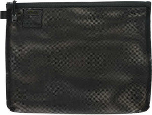 Osmer double mesh nylon pencil case A5 in black, front view of the mesh pouch with zip and zip pull at the top left