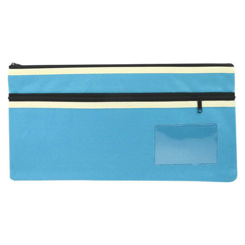 Osmer Polyester Pencil Case 2 Zip with Name Card 35x18cm Light Blue Pack of 6 - image 1