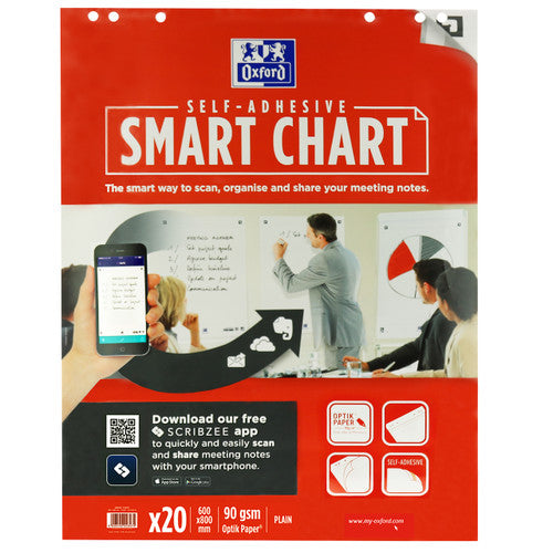 Oxford Smart Chart Scribzee Self Adhesive Flipchart Sheets 600x800mm Pack of 3 - image 1