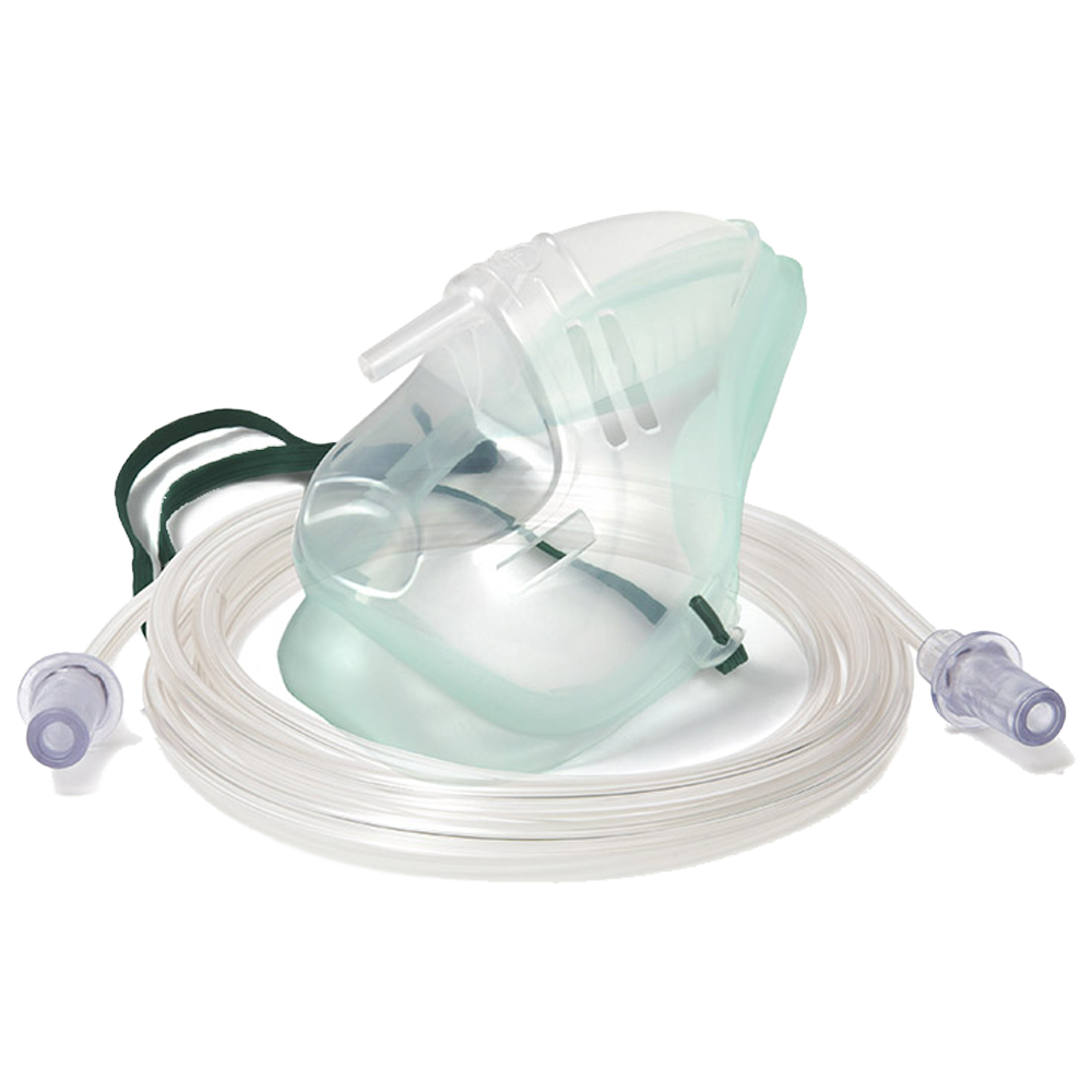 Oxygen Therapy Mask without Tubing Child showing paediatric-sized simple face mask for supplemental oxygen delivery to child patients