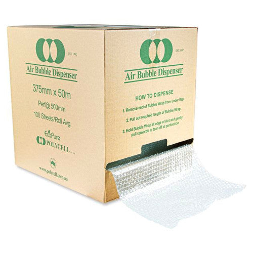 Polycell EcoPure Bubble Wrap 375mm x 50m Perforated Every 500mm Green Dispenser Box