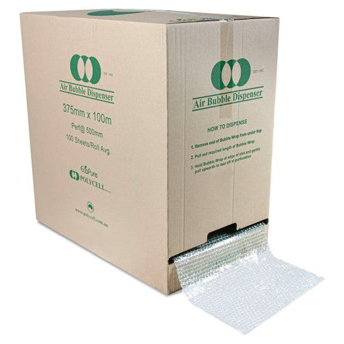 Polycell EcoPure Bubble Wrap 375mm x 100m Perforated Every 500mm Green Dispenser Box