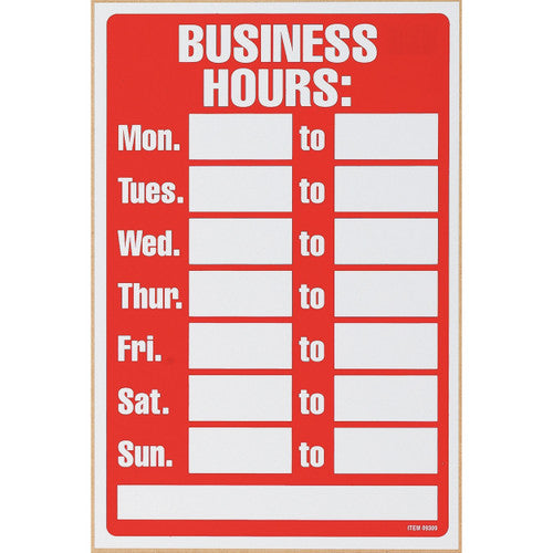 Headline Business Hours Sign 203 x 305mm Red White