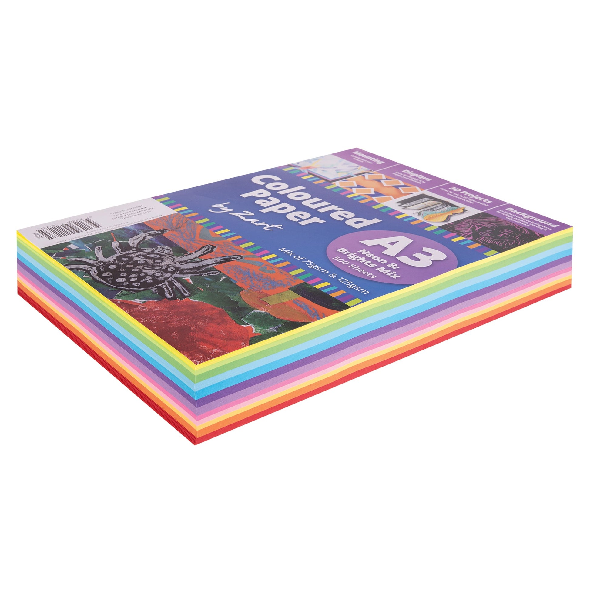 Zart Coloured Paper Neon and Bright A3 Assorted Ream of 500-3