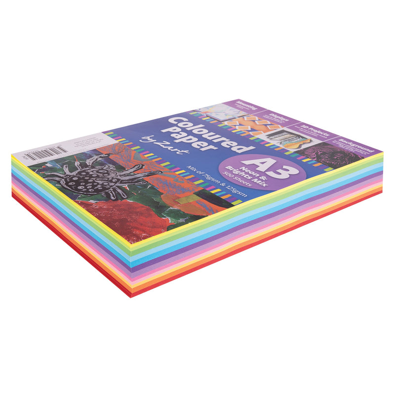 Zart Coloured Paper Neon and Bright A3 Assorted Ream of 500-3