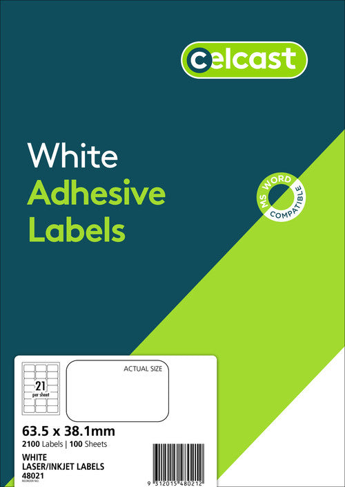 Celcast Labels 263.5 x 38.1mm 100 Pack 21UP