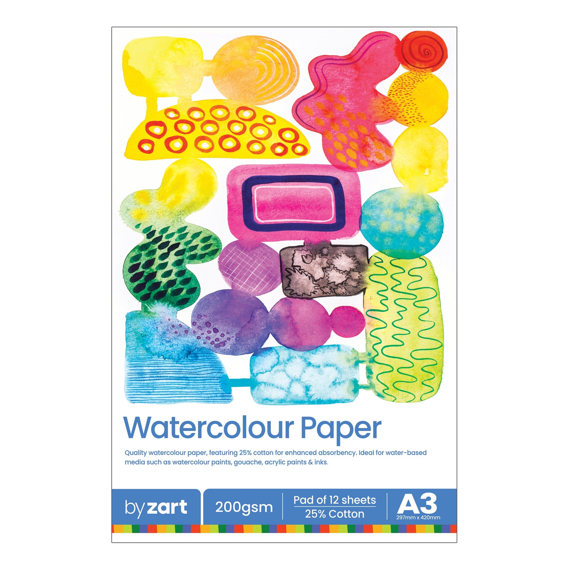 Zart Watercolour Pad A3 12 Sheets 25 Percent Cotton Blend-1