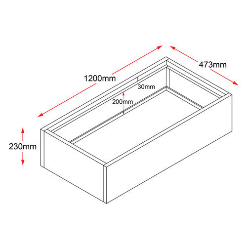 Rapidline Planter Box 1200 x 230 x 473mm Only Black for Go Tambour Door Cupboard