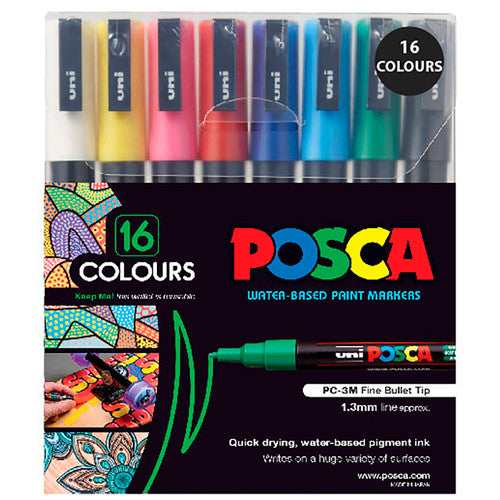Posca PC-3M Paint Marker Pen Bullet Fine Assorted Wallet of 16