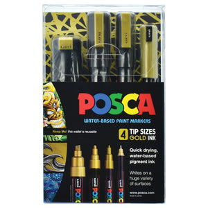 Posca Paint Marker Pen Assorted Tip Sizes Gold Wallet of 4