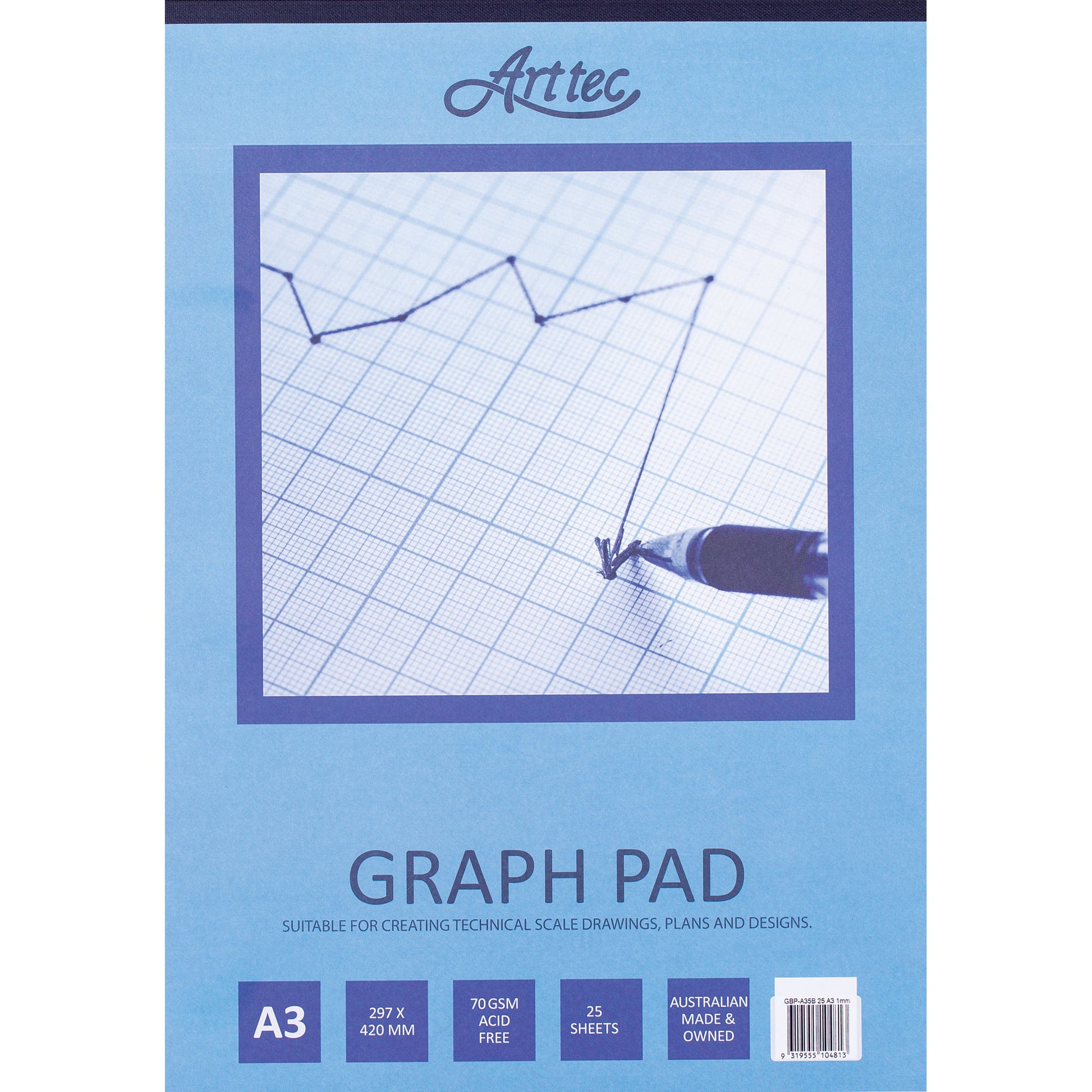 Zart Graph Paper Pad A3 25 Sheets 1mm Grid 70gsm Blue Lines-1