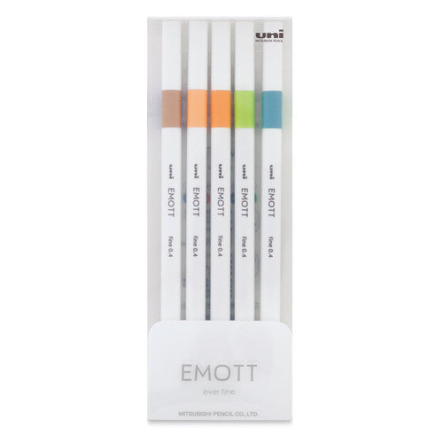 Uni Emott Everfine Fineliners 0.4mm No.6 Assorted Pack of 5 Nature