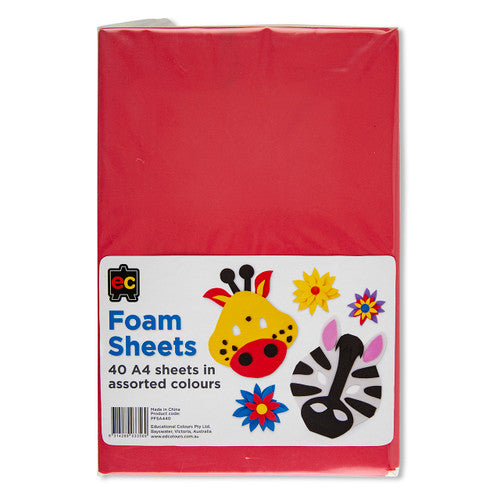 Educational Colours Foam Sheets A4 Pack of 40