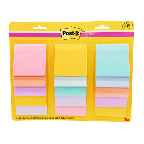 Post-it Super Sticky Notes Assorted 76 x 76mm Pack of 24 654-15SSASST