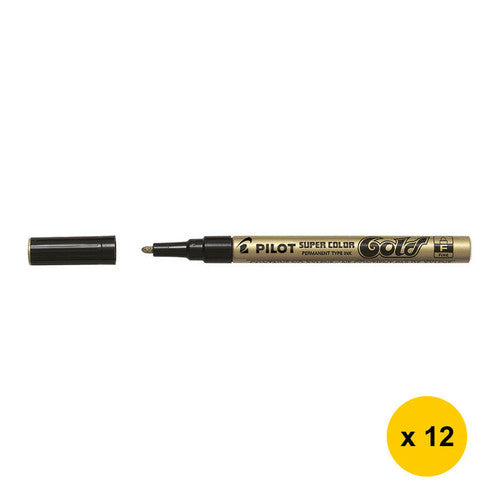 Pilot Super Colour Permanent Metallic Marker Bullet Fine Gold Box of 12