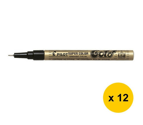 Pilot Super Colour Permanent Metallic Marker Bullet Extra Fine Gold Box of 12