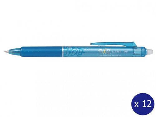 Pilot FriXion Clicker Erasable Retractable Gel Pen Extra Fine Light Blue Box of 12