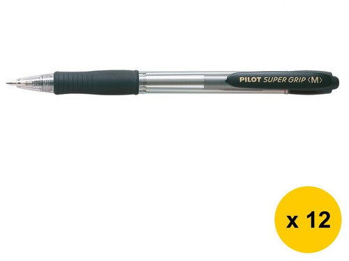 Pilot Super Grip Retractable Ballpoint Pen Medium Black Box of 12
