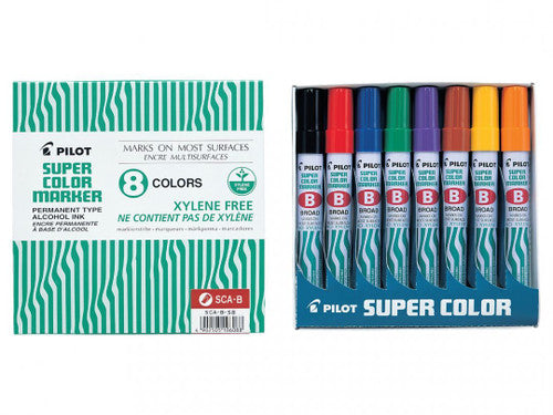 Pilot Super Colour Permanent Marker Chisel Broad Assorted Box of 8