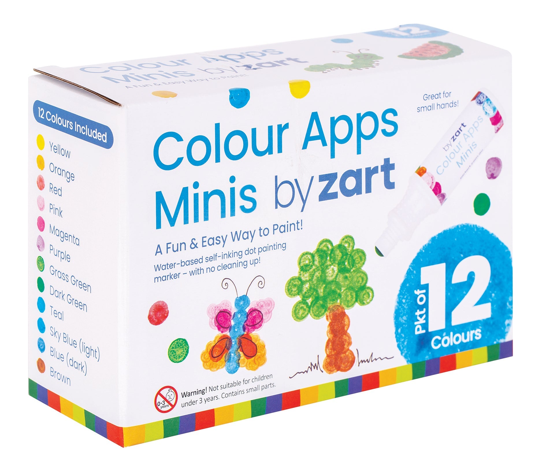 Zart Colour Apps Minis Box of 12 Self-Inking Dot Paint Markers Ages 3+-6