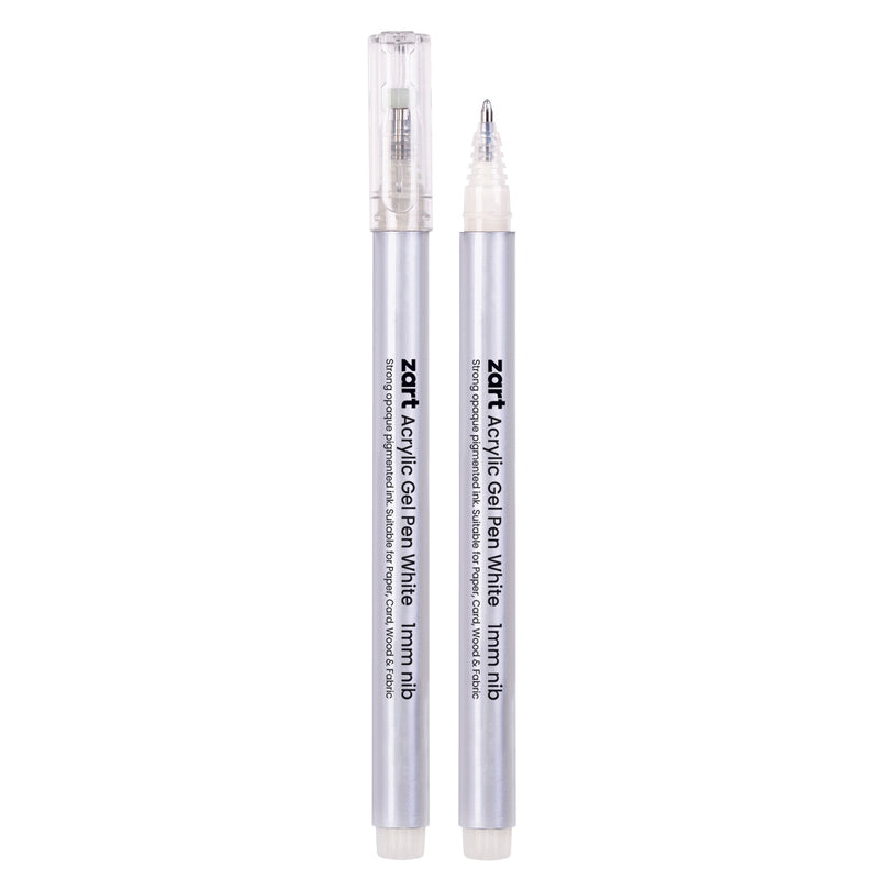 Zart Gel Pen White Pack of 20 Acrylic Pigment Ink 1mm Broad Nib-1