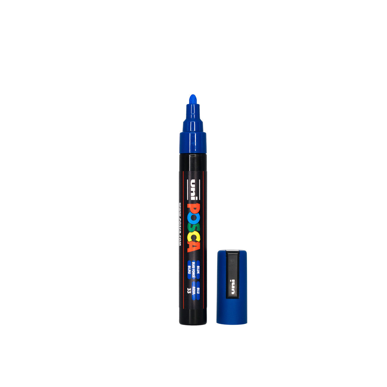 POSCA PC-5M Paint Marker Medium Bullet Tip Blue single pen showing ink colour