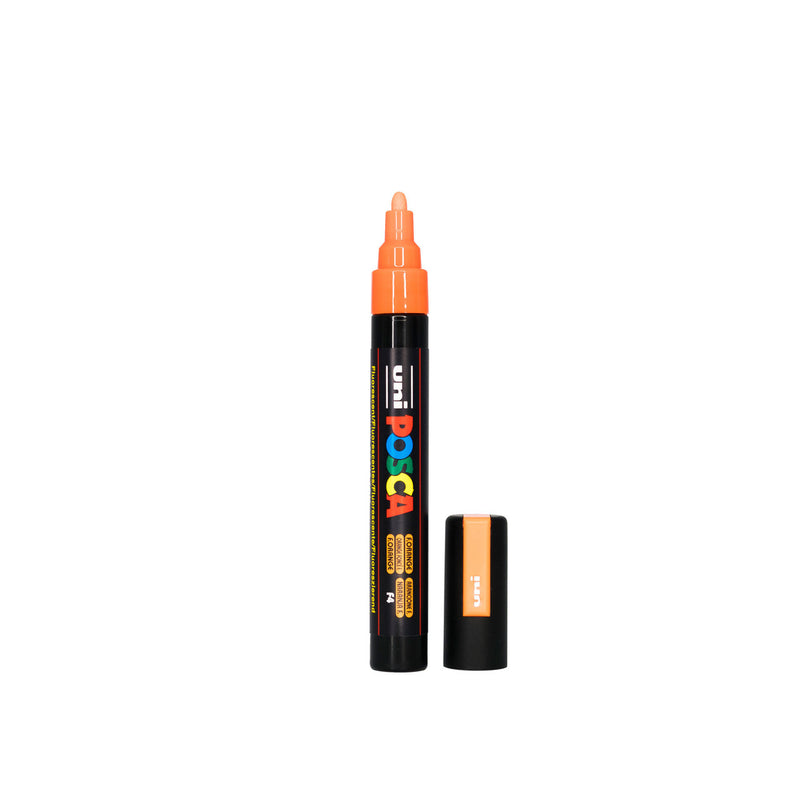 POSCA PC-5M Paint Marker Medium Bullet Tip Fluorescent Orange single pen showing ink colour