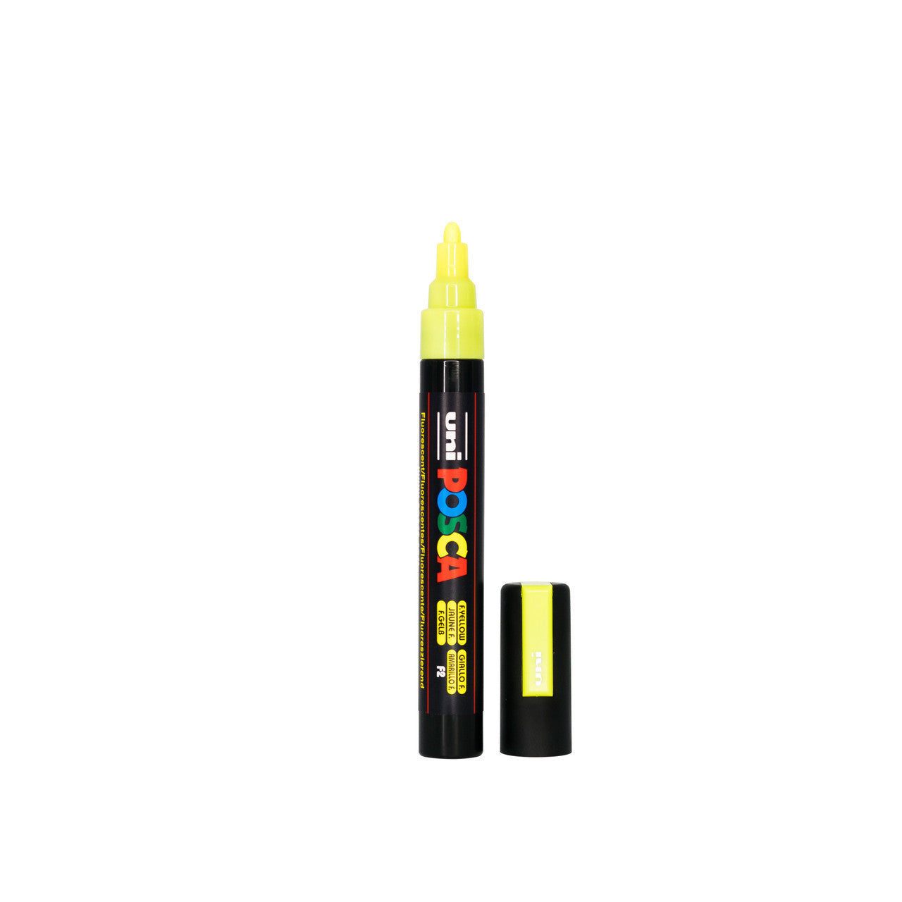 POSCA PC-5M Paint Marker Medium Bullet Tip Fluorescent Yellow single pen showing ink colour