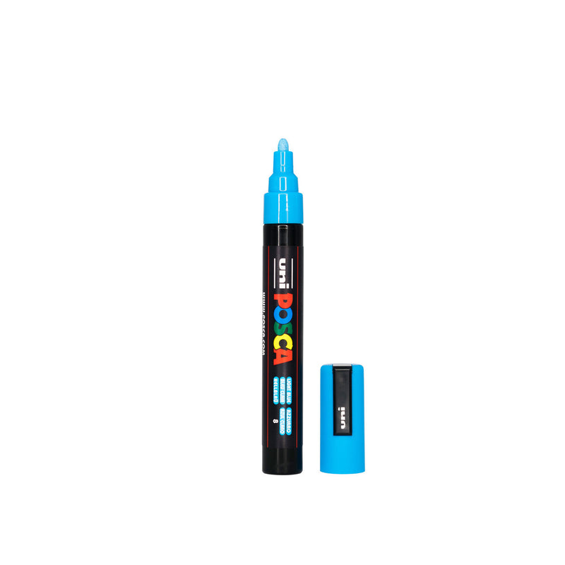 POSCA PC-5M Paint Marker Medium Bullet Tip Light Blue single pen showing ink colour