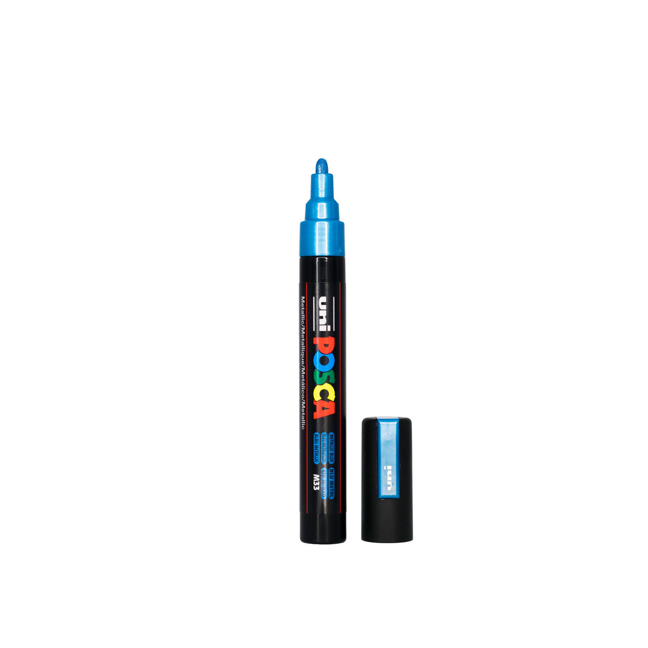 POSCA PC-5M Paint Marker Medium Bullet Tip Metallic Blue single pen showing ink colour