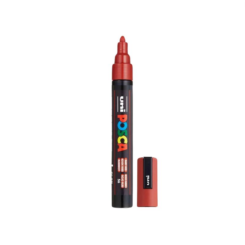 POSCA PC-5M Paint Marker Medium Bullet Tip Ruby Red single pen showing ink colour