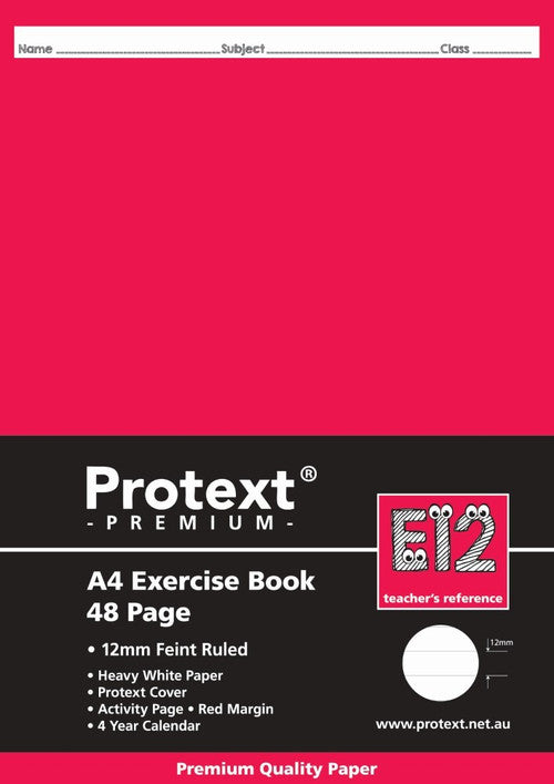 Protext Premium Exercise Book A4 48 Page 12mm Ruled Red Margin Pack 20 — front cover