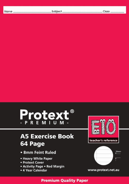 Protext Premium Exercise Book A5 64 Page 8mm Ruled Red Margin Pack 20 — front cover