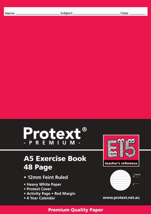 Protext Premium Exercise Book A5 48 Page 12mm Ruled Red Margin Pack 20 — front cover