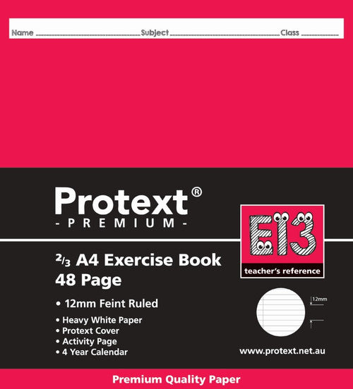 Protext Premium Exercise Book 2/3 A4 48 Page 12mm Ruled Red Margin Pack 20 — front cover