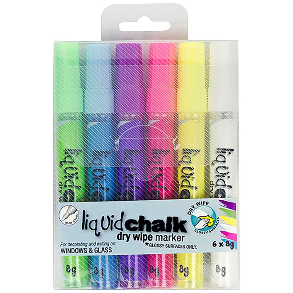 Texta Liquid Chalk dry wipe markers, wallet of 6 assorted colours