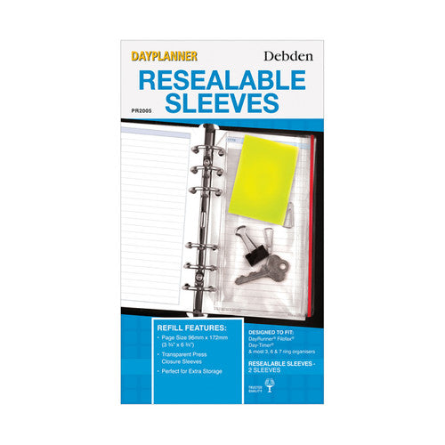 Collins Debden PR2005 Dayplanner Personal Size Resealable Sleeve Bag Refill Pack of 2