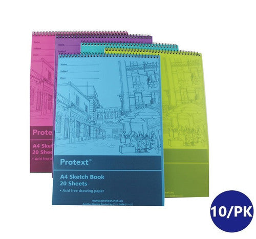 Protext Sketch Book A4 20 Sheet Cartridge Paper Polypropylene Cover Assorted Colours Pack 10 — front cover