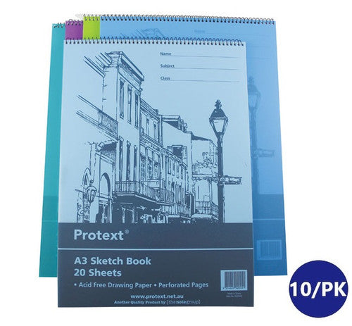 Protext Sketch Book A3 20 Sheet Cartridge Paper Polypropylene Cover Assorted Colours Pack 10 — front cover